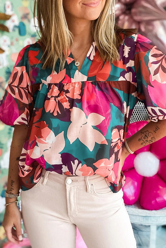 Rose Red Floral Blouse