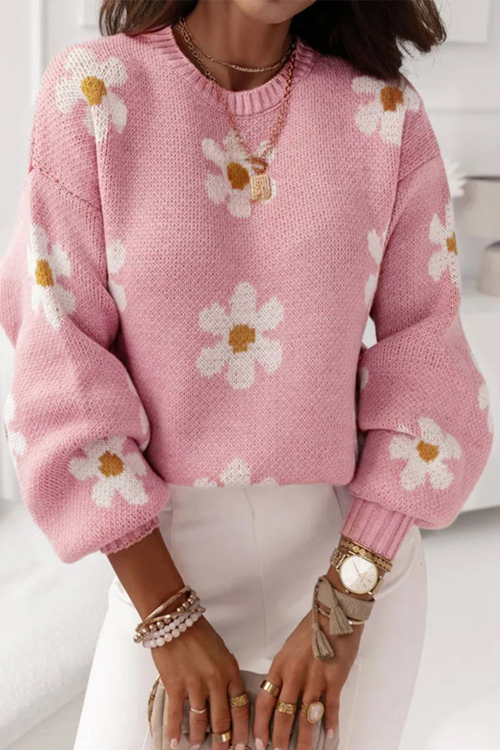 Pink Floral Sweater